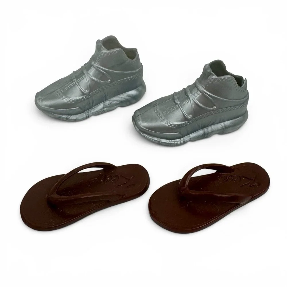Mattel Ken Doll Shoes Lot Silver Sneakers Brown Flip Flops